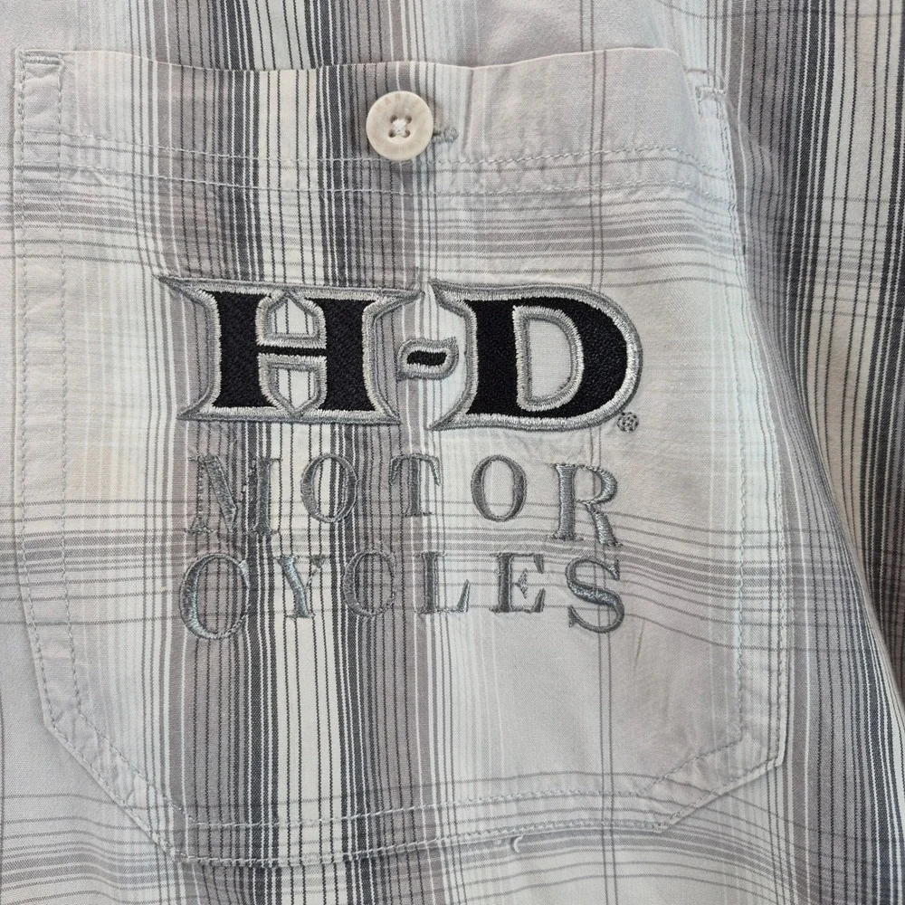 Harley Davidson Button Down Shirt Embroidered Plaid 3XL Gray Mens